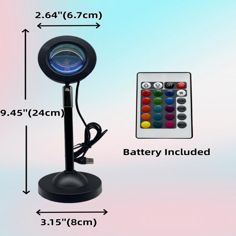 Fall Sunset Lamp Projector Light 180° Adjustable RGB Mood Lamp with 4 Modes Remote Control Battery Included for Bedroom Gaming Room Live Streaming Christmas Gift DC Power Supply