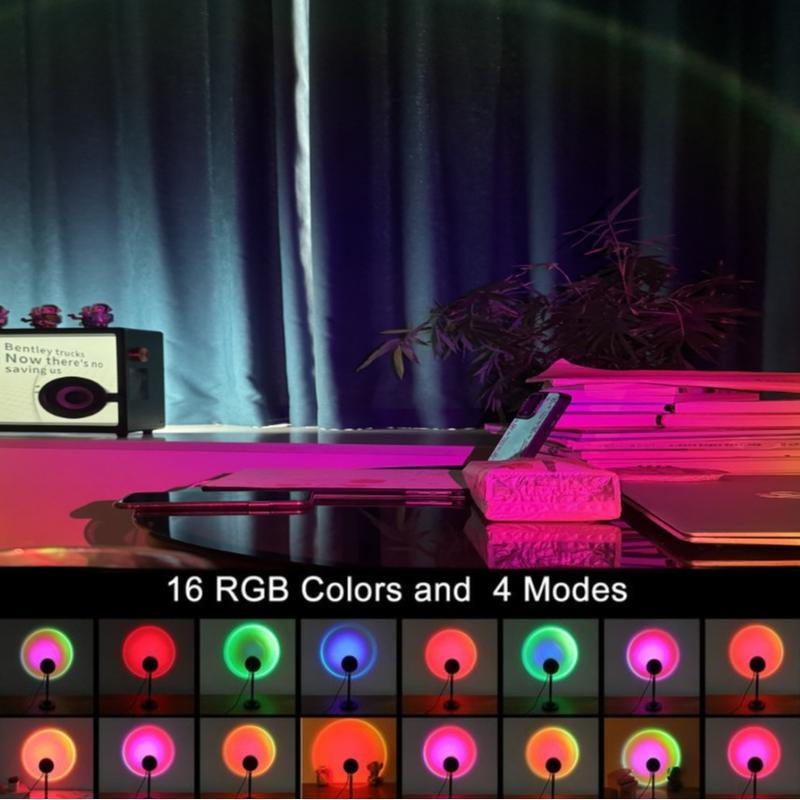 Fall Sunset Lamp Projector Light 180° Adjustable RGB Mood Lamp with 4 Modes Remote Control Battery Included for Bedroom Gaming Room Live Streaming Christmas Gift DC Power Supply