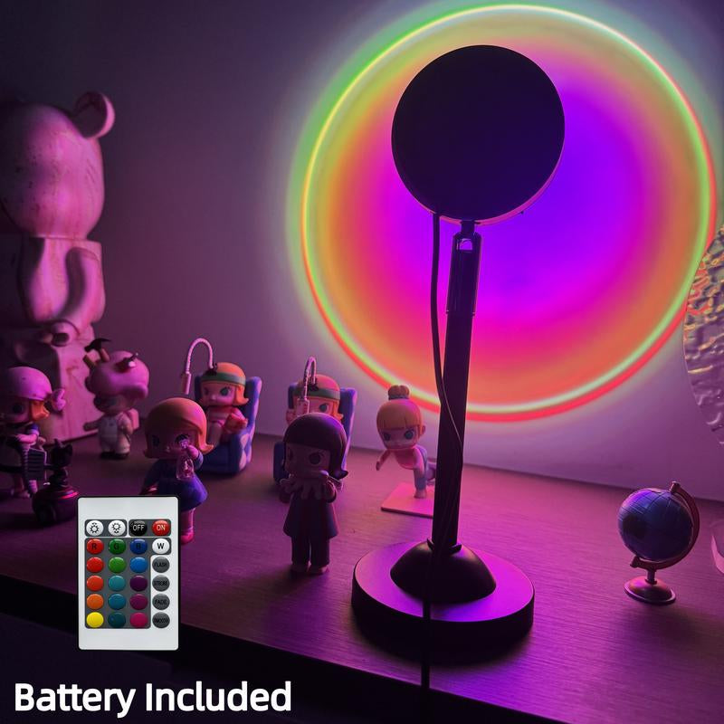 Fall Sunset Lamp Projector Light 180° Adjustable RGB Mood Lamp with 4 Modes Remote Control Battery Included for Bedroom Gaming Room Live Streaming Christmas Gift DC Power Supply